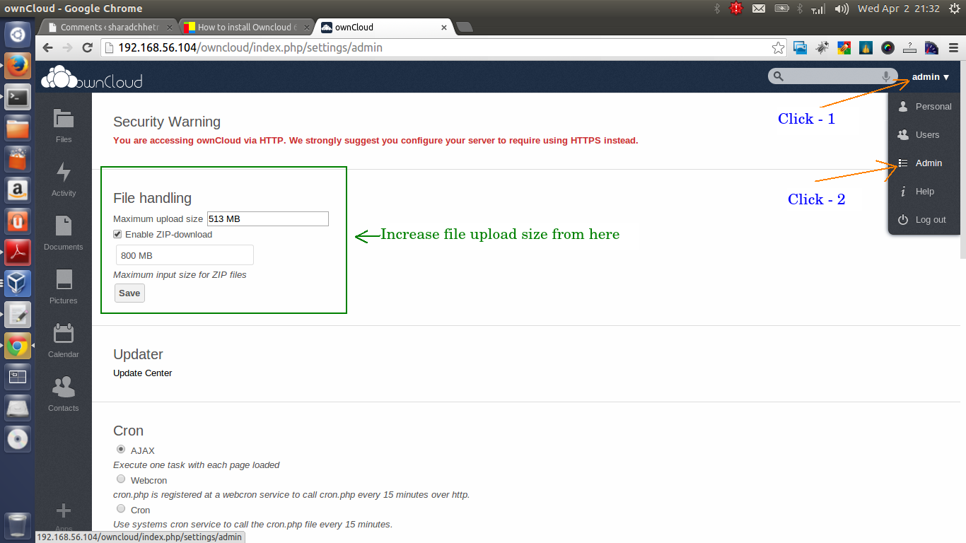 Owncloud upload limit setting